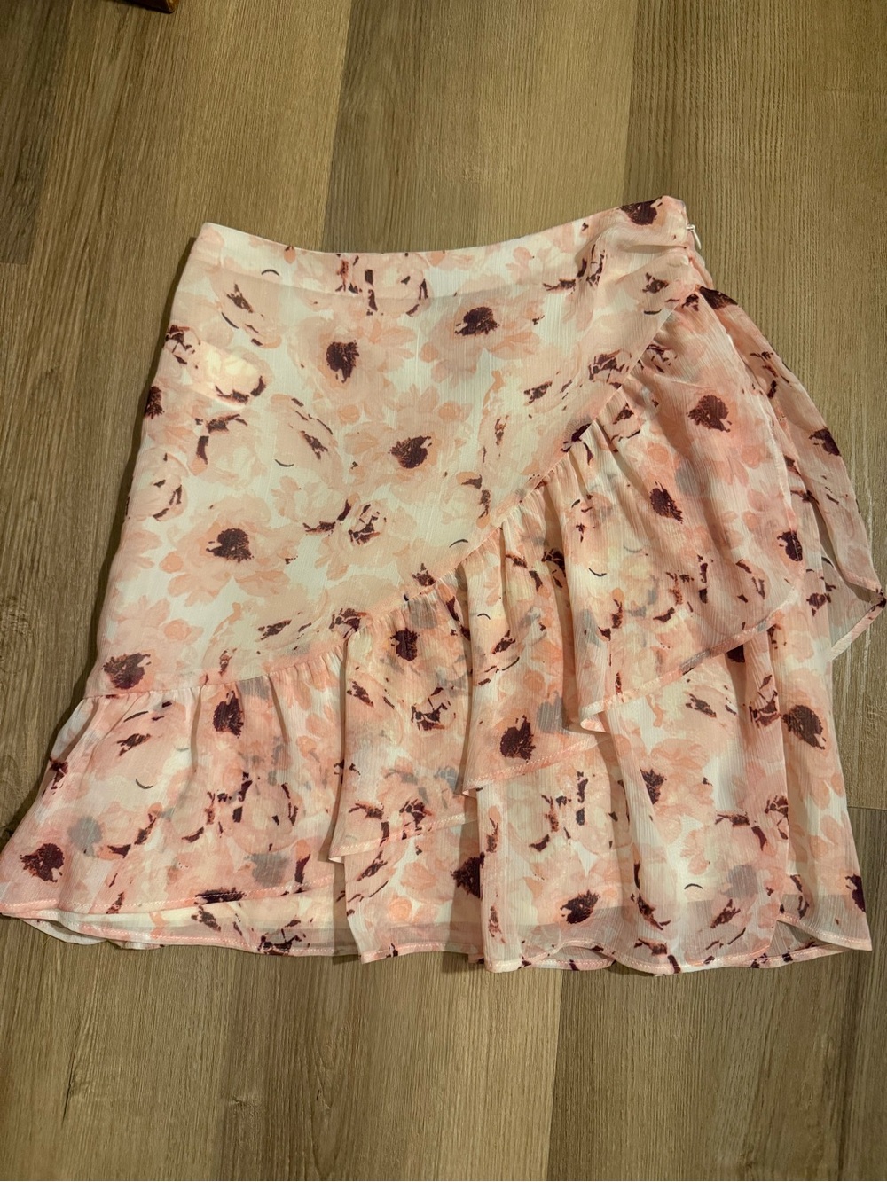 Express Pink Floral Asymmetrical Ruffle Skirt